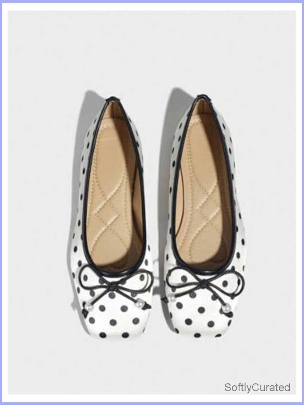 Women's Polka Dot Ballet Flats with Bow Knot and Lace Beading - Picture 6 of 6